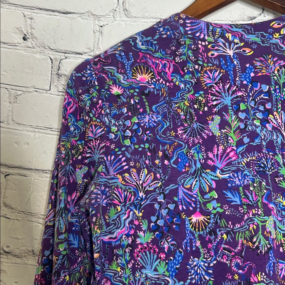 Lilly Pulitzer Dark Purple Floral V-Neck Tiered Dress Size Small - Picture 9 of 13